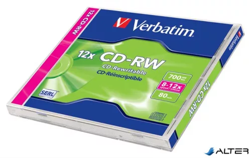 CD-RW lemez, újraírható, SERL, 700MB, 8-12x, 1 db, normál tok, VERBATIM