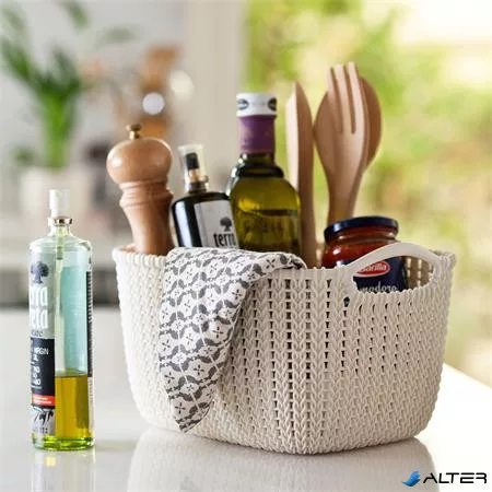 Kötött hatású kosár, L méret, CURVER 'Knit', fehér