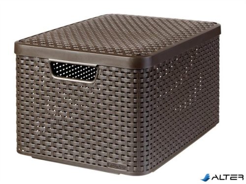 Rattan hatású kosár tetővel, 30l, sötétbarna, CURVER "Style L"