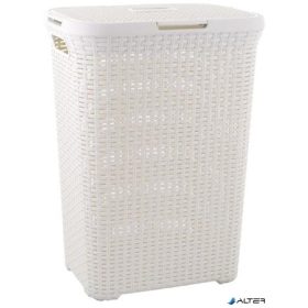 Rattan hatású szennyestartó, 60l, CURVER, törtfehér