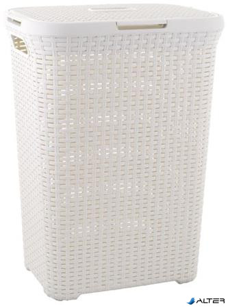Rattan hatású szennyestartó, 60l, CURVER, törtfehér
