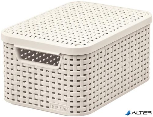 Rattan hatású kosár tetővel, 6l, törtfehér, CURVER "Style S"