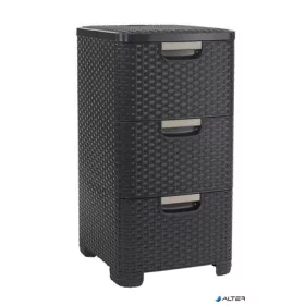   Rattan hatású fiókos tároló, 3x14 l, sötét barna, CURVER