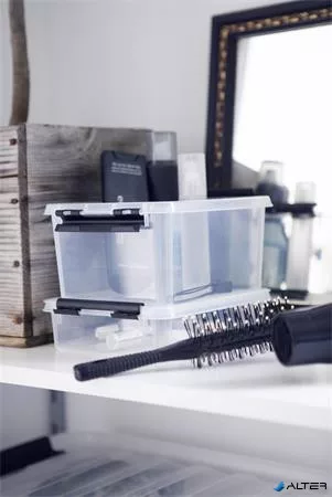 Műanyag tárolódoboz, 1 liter, fekete fogantyúkkal, SMARTSTORE 'Classic 1', átlátszó