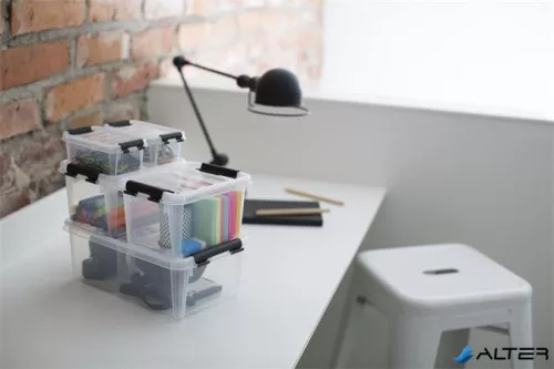 Műanyag tárolódoboz, 1,5 liter, fekete fogantyúkkal, SMARTSTORE 'Classic 1,5', átlátszó