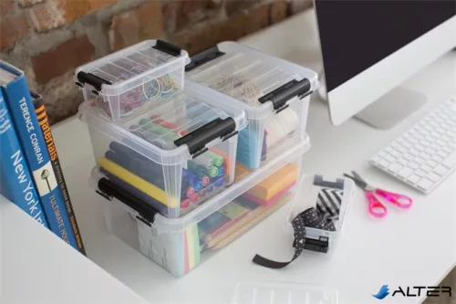 Műanyag tárolódoboz, 1,5 liter, fekete fogantyúkkal, SMARTSTORE 'Classic 1,5', átlátszó