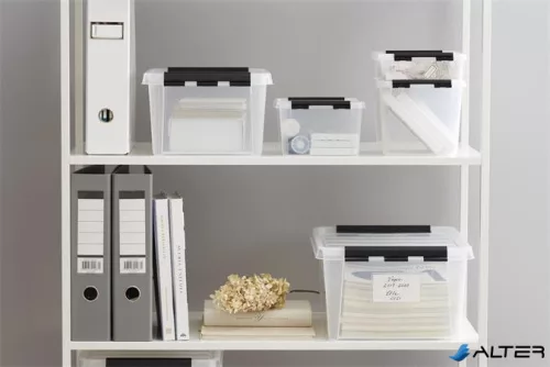 Műanyag tárolódoboz, 3 liter, fekete fogantyúkkal, SMARTSTORE "Classic 3", átlátszó