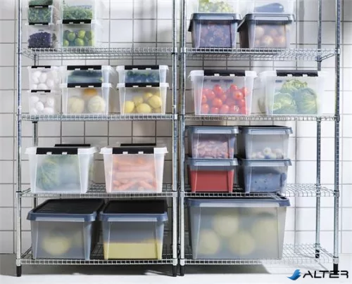 Műanyag tárolódoboz, 8 liter, fekete fogantyúkkal, SMARTSTORE "Classic 10", átlátszó