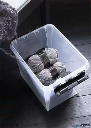 Műanyag tárolódoboz, 14 liter, fekete fogantyúkkal, SMARTSTORE "Classic 11", átlátszó