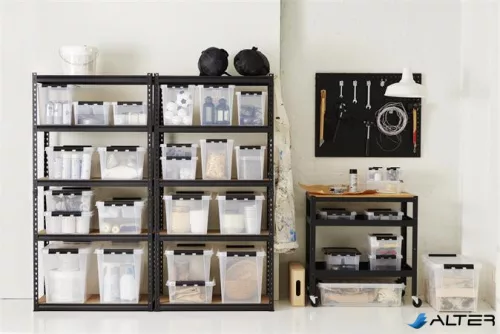 Műanyag tárolódoboz, 14 liter, fekete fogantyúkkal, SMARTSTORE "Classic 11", átlátszó