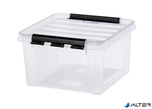 Műanyag tárolódoboz, 8 liter, fekete fogantyúkkal, SMARTSTORE "Classic 12", átlátszó