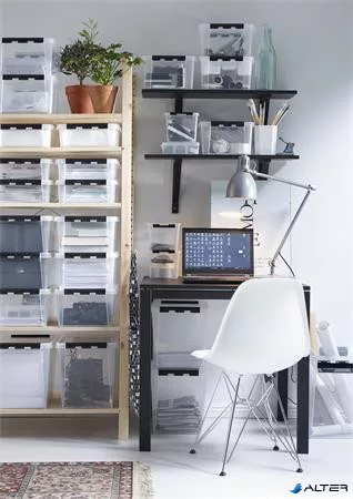 Műanyag tárolódoboz, 8 liter, fekete fogantyúkkal, SMARTSTORE 'Classic 12', átlátszó