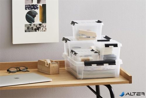 Műanyag tárolódoboz, 8 liter, fekete fogantyúkkal, SMARTSTORE 'Classic 14', átlátszó