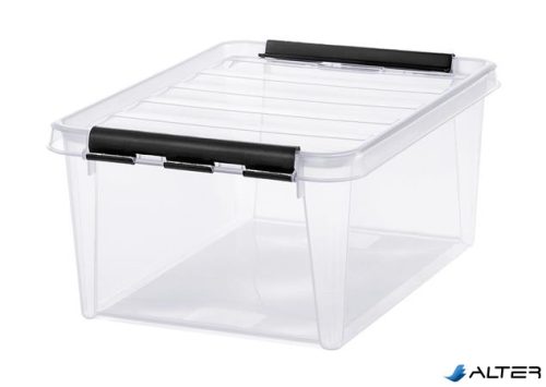 Műanyag tárolódoboz, 14 liter, fekete fogantyúkkal, SMARTSTORE "Classic 15", átlátszó