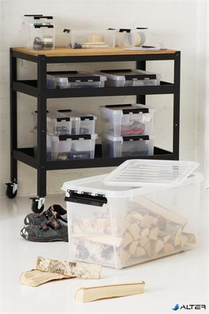 Műanyag tárolódoboz, 14 liter, fekete fogantyúkkal, SMARTSTORE 'Classic 15', átlátszó