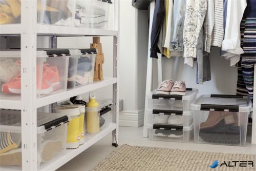 Műanyag tárolódoboz, 14 liter, fekete fogantyúkkal, SMARTSTORE 'Classic 15', átlátszó