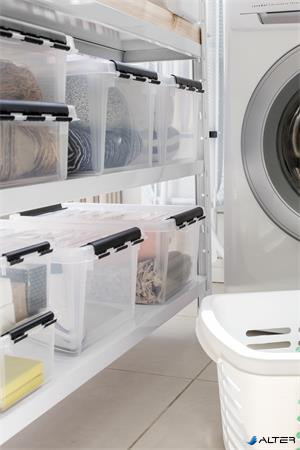 Műanyag tárolódoboz, 14 liter, fekete fogantyúkkal, SMARTSTORE 'Classic 15', átlátszó