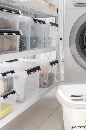 Műanyag tárolódoboz, 14 liter, fekete fogantyúkkal, SMARTSTORE "Classic 15", átlátszó