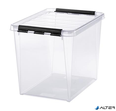 Műanyag tárolódoboz, 25 liter, fekete fogantyúkkal, SMARTSTORE "Classic 16", átlátszó