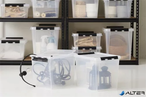 Műanyag tárolódoboz, 25 liter, fekete fogantyúkkal, SMARTSTORE 'Classic 16', átlátszó
