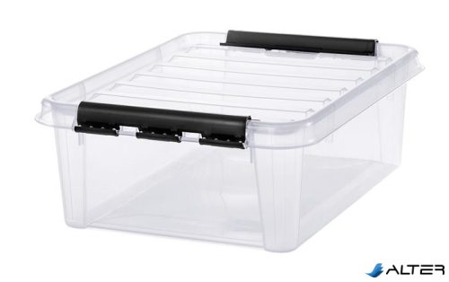 Műanyag tárolódoboz, 21 liter, fekete fogantyúkkal, SMARTSTORE "Classic 24", átlátszó