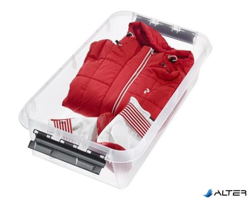 Műanyag tárolódoboz, 31 liter, fekete fogantyúkkal és görgőkkel, SMARTSTORE 'Classic 35', átlátszó