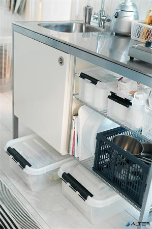 Műanyag tárolódoboz, 31 liter, fekete fogantyúkkal és görgőkkel, SMARTSTORE 'Classic 35', átlátszó