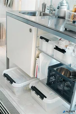 Műanyag tárolódoboz, 31 liter, fekete fogantyúkkal és görgőkkel, SMARTSTORE "Classic 35", átlátszó