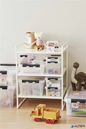 Műanyag tárolódoboz, 31 liter, fekete fogantyúkkal és görgőkkel, SMARTSTORE 'Classic 35', átlátszó