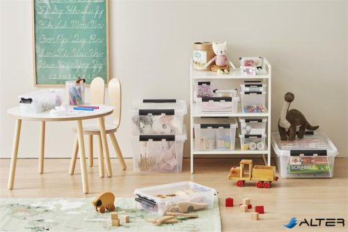 Műanyag tárolódoboz, 31 liter, fekete fogantyúkkal és görgőkkel, SMARTSTORE 'Classic 35', átlátszó