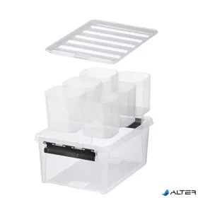  Műanyag tárolódoboz, fekete fogantyúkkal, 6 rekeszes, SMARTSTORE "Classic 15", átlátszó