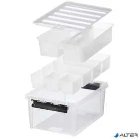   Műanyag tárolódoboz, fekete fogantyúkkal, 7 rekeszes, SMARTSTORE "Classic 15", átlátszó