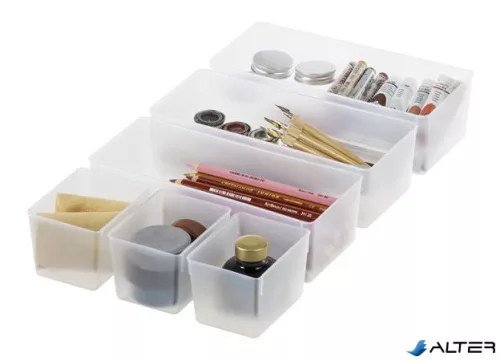 Műanyag tárolódoboz, fekete fogantyúkkal, 7 rekeszes, SMARTSTORE "Classic 15", átlátszó