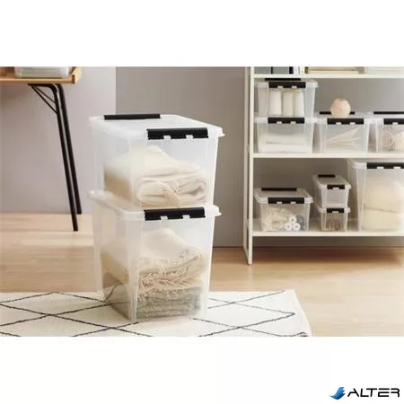 Műanyag tárolódoboz, 61 liter, fekete fogantyúkkal, SMARTSTORE "Classic 65", átlátszó