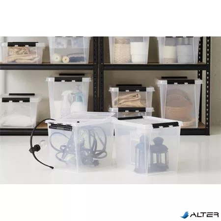 Műanyag tárolódoboz, 61 liter, fekete fogantyúkkal, SMARTSTORE 'Classic 65', átlátszó