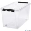 Műanyag tárolódoboz, 70 liter, fekete fogantyúkkal, SMARTSTORE "Classic 70", átlátszó