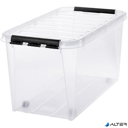 Műanyag tárolódoboz, 70 liter, fekete fogantyúkkal, SMARTSTORE "Classic 70", átlátszó