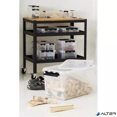 Műanyag tárolódoboz, 70 liter, fekete fogantyúkkal, SMARTSTORE 'Classic 70', átlátszó