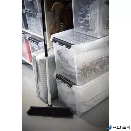 Műanyag tárolódoboz, 70 liter, fekete fogantyúkkal, SMARTSTORE 'Classic 70', átlátszó