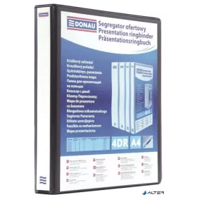   Gyűrűs könyv, panorámás, 4 gyűrű, D alakú, 20 mm, A4, PP, DONAU, fekete