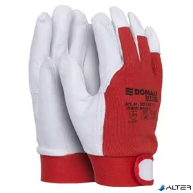   Védőkesztyű, kecskebőr, DONAU"Safety", 9/L méret, fehér-piros