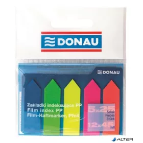   Jelölőcímke, műanyag, nyíl forma, 5x25 lap, 12x45 mm, DONAU, neon szín