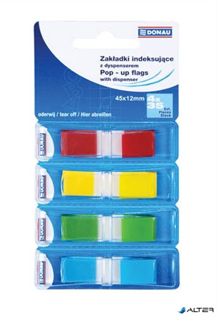 Jelölőcímke, műanyag, 4x35 lap, 12x45 mm, DONAU, vegyes szín