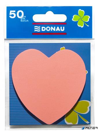 Öntapadó jegyzettömb, szív alakú, 50 lap, DONAU, rózsaszín
