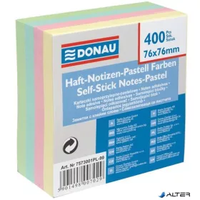   Öntapadó jegyzettömb, 76x76mm, 400 lap, DONAU, pasztell színek