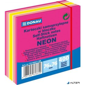   Öntapadó jegyzettömb, 76x76 mm, 400 lap, DONAU, neon-pasztell mix, rózsaszín árnyalatok