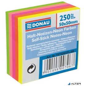   Öntapadó jegyzettömb, 50x50 mm, 5x50 lap, DONAU, neon szín