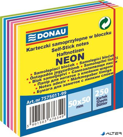 Öntapadó jegyzettömb, 50x50mm,250 lap, DONAU,  fehér és neon színek
