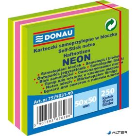   Öntapadó jegyzettömb, 50x50 mm, 250 lap, DONAU, neon zöld