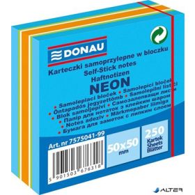 Öntapadó jegyzettömb, 50x50mm, 250 lap, DONAU, neon kék